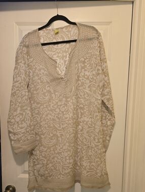 Raj Beige and White Paisley Print Tunic